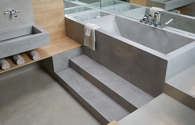 Microcement bathtub, sink and floor