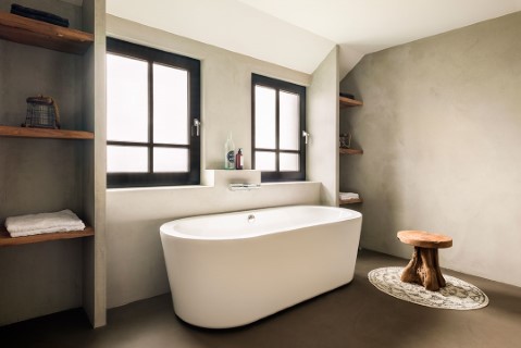 Brown and gray microcement bathroom
